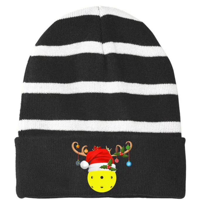 Pickleball Xmas Gift Reindeer Santa Hat Pickleball Christmas TShirt Striped Beanie with Solid Band