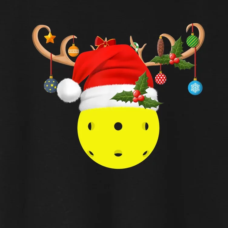 Pickleball Xmas Gift Reindeer Santa Hat Pickleball Christmas TShirt Women's Crop Top Tee