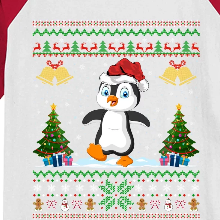 Penguin Xmas Gift Santa Hat Ugly Penguin Christmas Gift Kids Colorblock Raglan Jersey