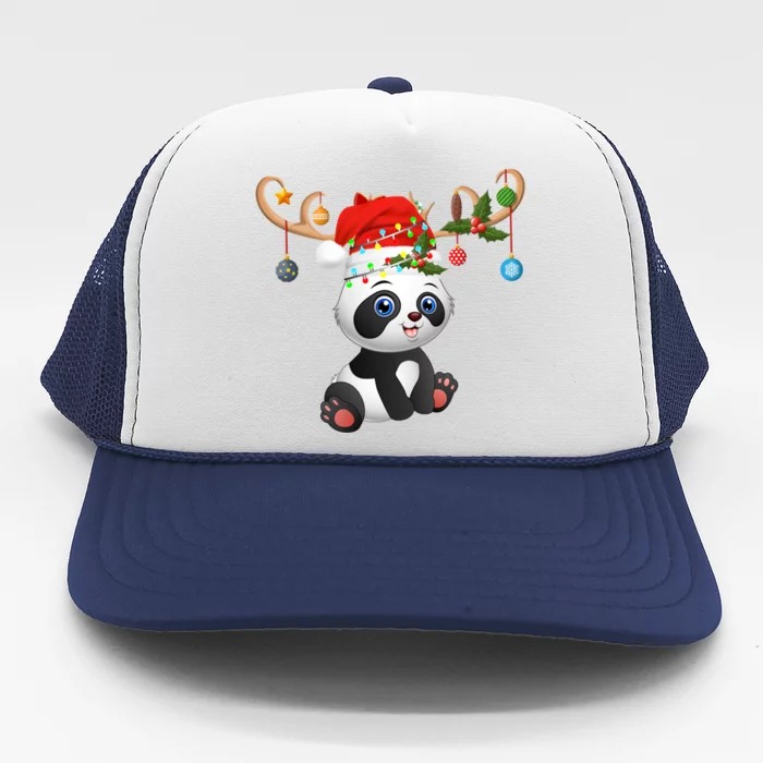 Panda Xmas Gift Reindeer Santa Hat Panda Christmas Gift Trucker Hat