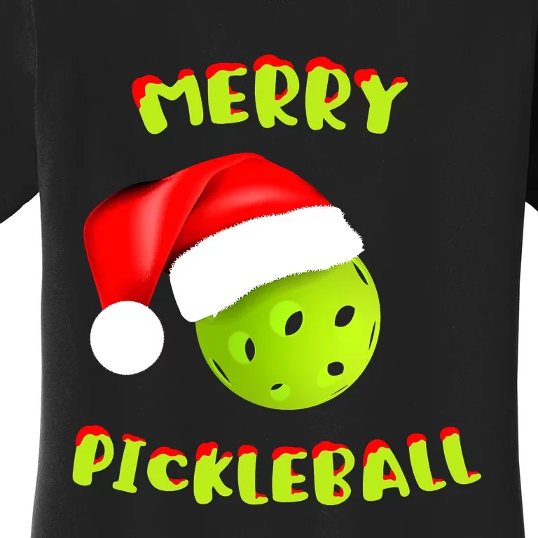 Pickleball Xmas Gift Reindeer Santa Hat Pickleball Christmas Women's T-Shirt