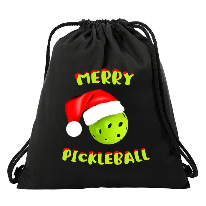 Pickleball Xmas Gift Reindeer Santa Hat Pickleball Christmas Drawstring Bag