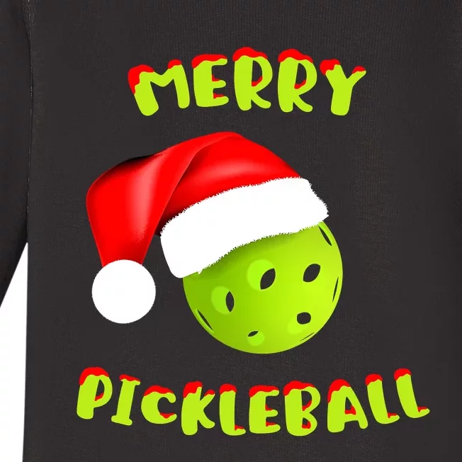 Pickleball Xmas Gift Reindeer Santa Hat Pickleball Christmas Baby Long Sleeve Bodysuit