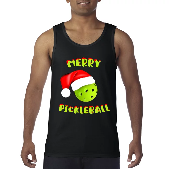 Pickleball Xmas Gift Reindeer Santa Hat Pickleball Christmas Tank Top