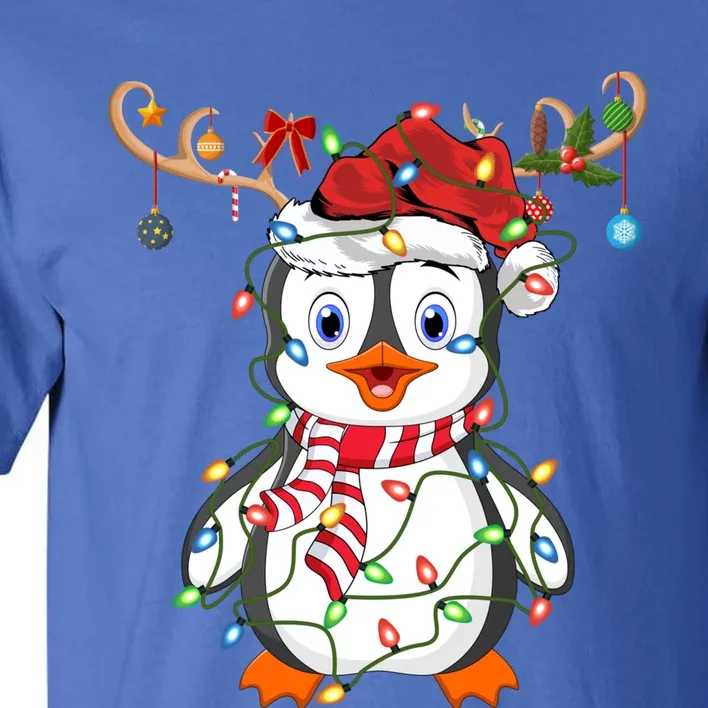 Penguin Xmas Lights Reindeer Santa Hat Penguin Christmas Great Gift Tall T-Shirt