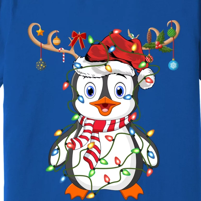 Penguin Xmas Lights Reindeer Santa Hat Penguin Christmas Great Gift Premium T-Shirt