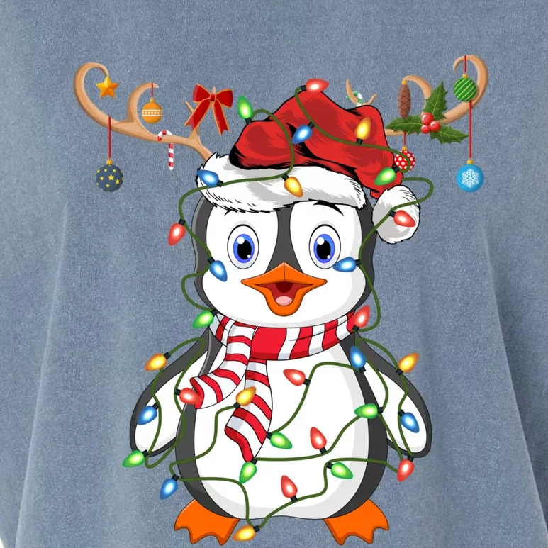 Penguin Xmas Lights Reindeer Santa Hat Penguin Christmas Great Gift Garment-Dyed Women's Muscle Tee