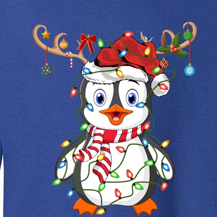 Penguin Xmas Lights Reindeer Santa Hat Penguin Christmas Gift Toddler Sweatshirt