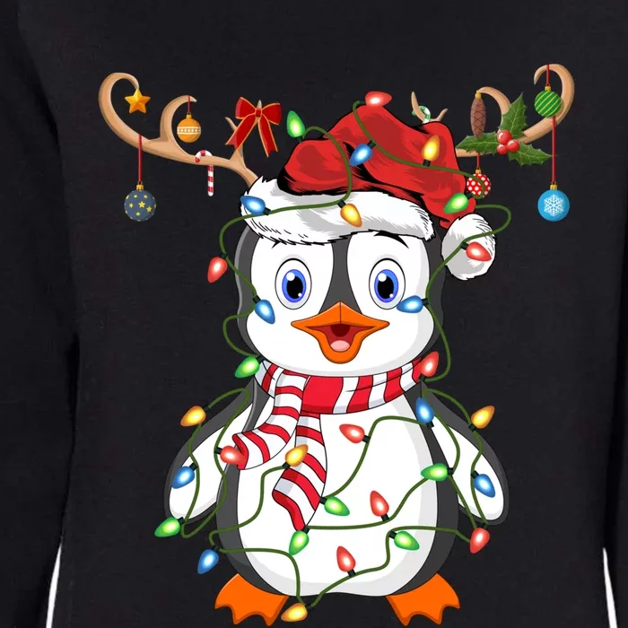 Penguin Xmas Lights Reindeer Santa Hat Penguin Christmas Gift Womens California Wash Sweatshirt