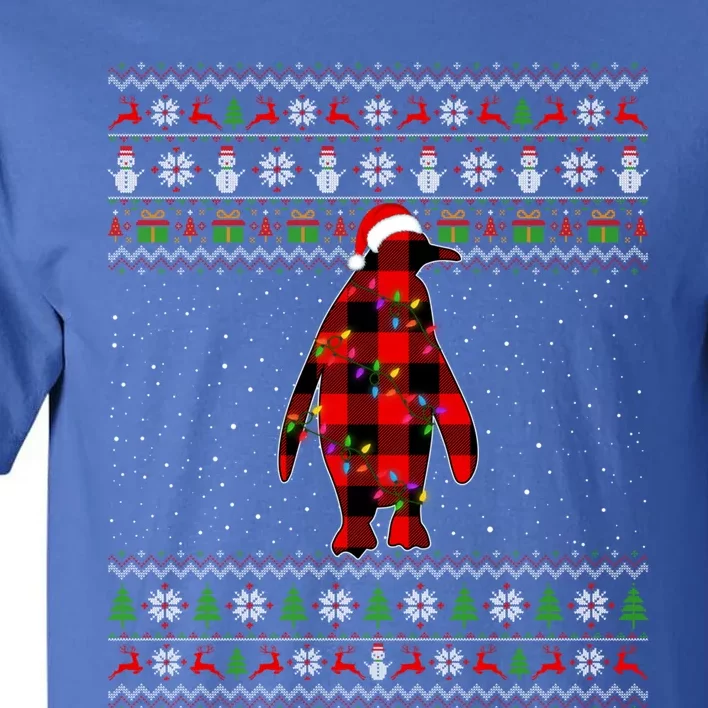 Penguin Xmas Redplaid Penguin Ugly Christmas Pajamas Gift Tall T-Shirt