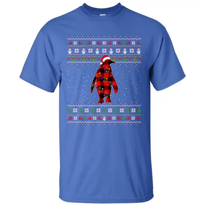 Penguin Xmas Redplaid Penguin Ugly Christmas Pajamas Gift Tall T-Shirt