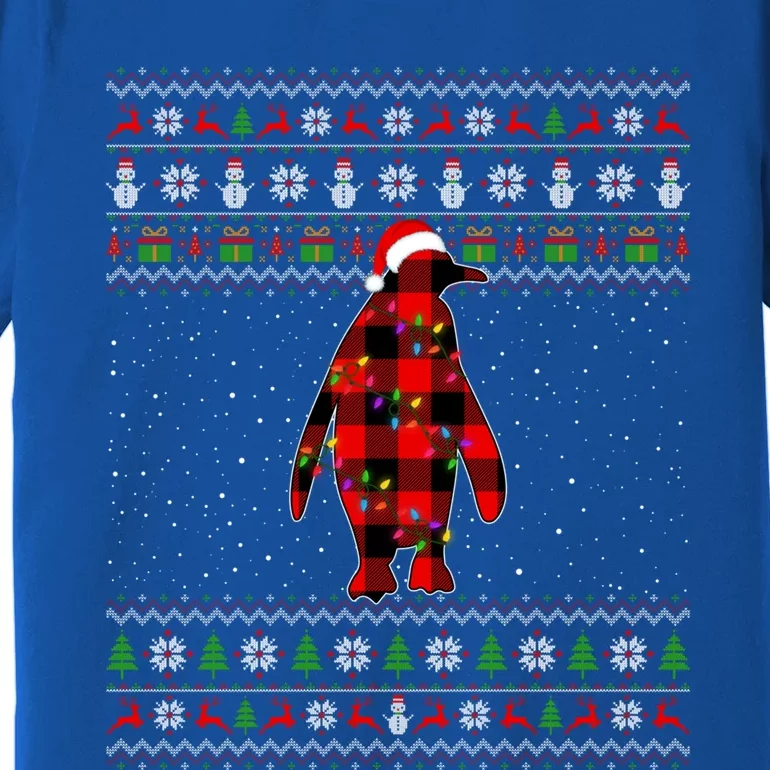 Penguin Xmas Redplaid Penguin Ugly Christmas Pajamas Gift Premium T-Shirt