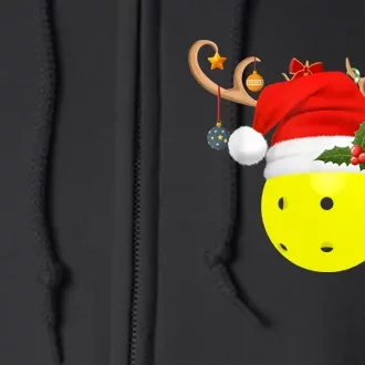 Pickleball Xmas Reindeer Santa Hat Pickleball Christmas Full Zip Hoodie