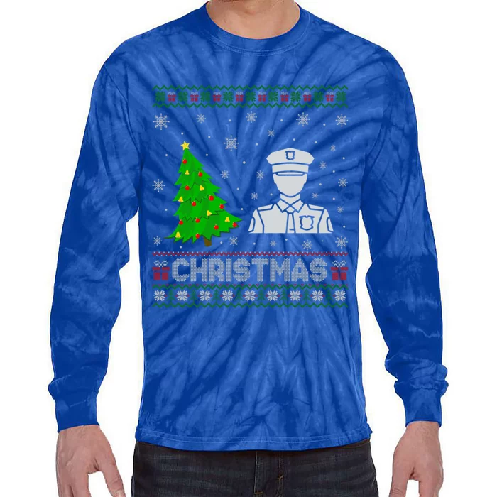 Police Xmas Tree Lighting Ugly Christmas Gift Tie-Dye Long Sleeve Shirt