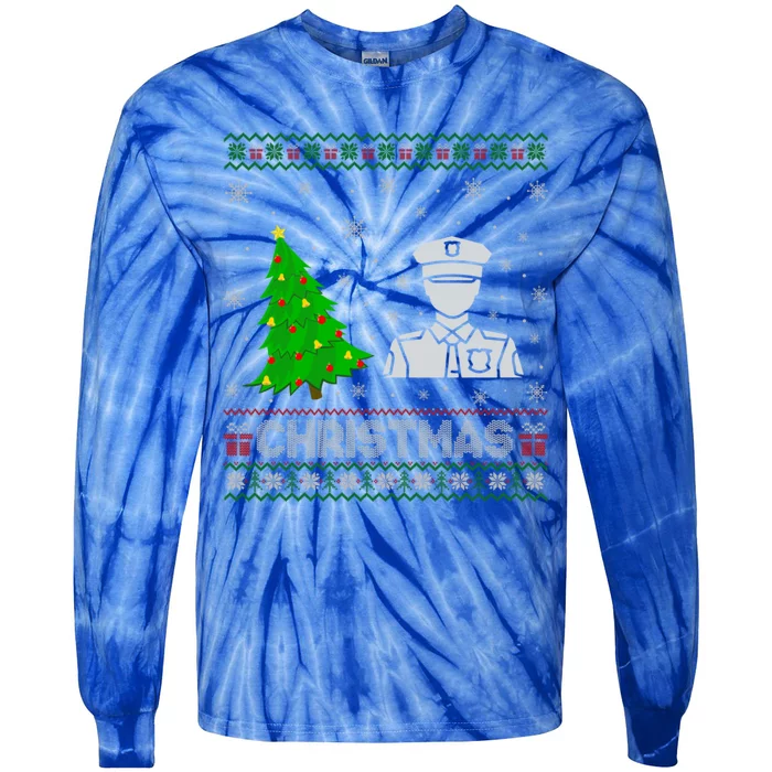 Police Xmas Tree Lighting Ugly Christmas Gift Tie-Dye Long Sleeve Shirt