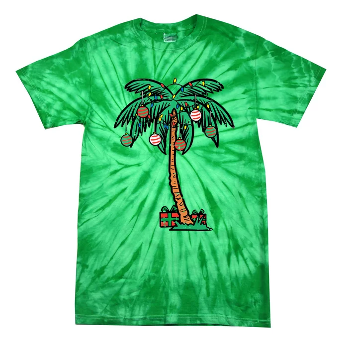 Palm Xmas Tree Tropical Beach Hawaii Gift For Christmas Tie-Dye T-Shirt