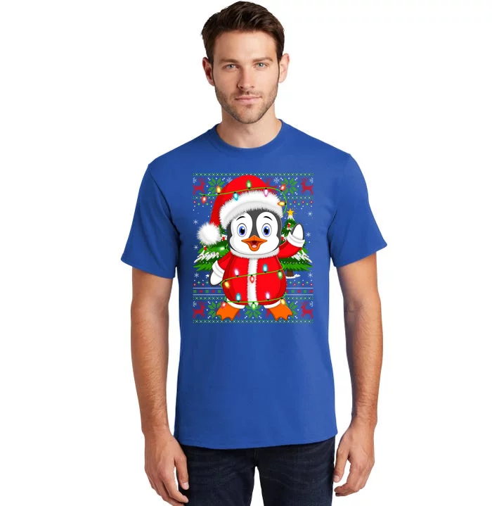 Penguin Xmas Tree Matching Santa Penguin Ugly Christmas Cool Gift Tall T-Shirt