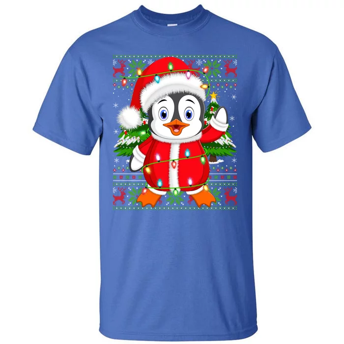 Penguin Xmas Tree Matching Santa Penguin Ugly Christmas Cool Gift Tall T-Shirt