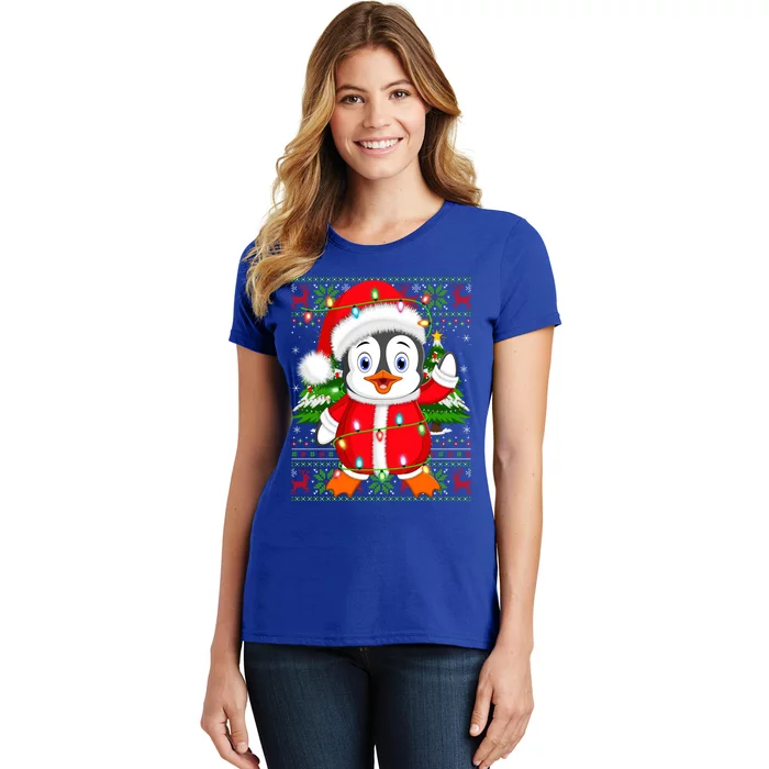 Penguin Xmas Tree Matching Santa Penguin Ugly Christmas Cool Gift Women's T-Shirt