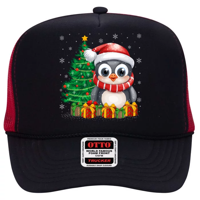 Penguin Xmas Tree Lighting Santa Penguin Christmas Gift High Crown Mesh Trucker Hat