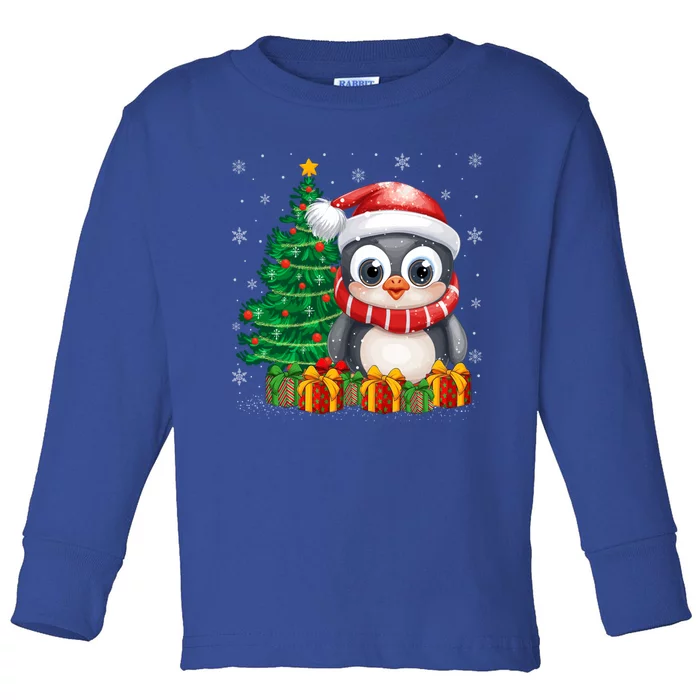 Penguin Xmas Tree Lighting Santa Penguin Christmas Gift Toddler Long Sleeve Shirt