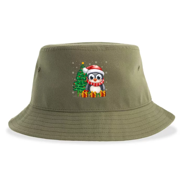 Penguin Xmas Tree Lighting Santa Penguin Christmas Gift Sustainable Bucket Hat