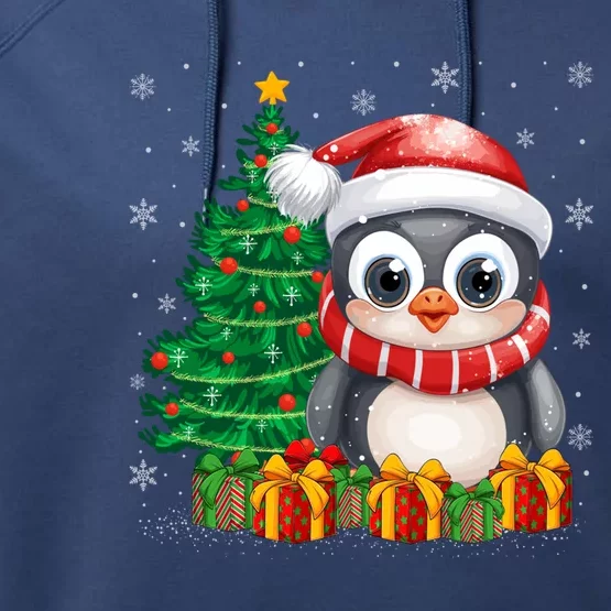 Penguin Xmas Tree Lighting Santa Penguin Christmas Gift Performance Fleece Hoodie