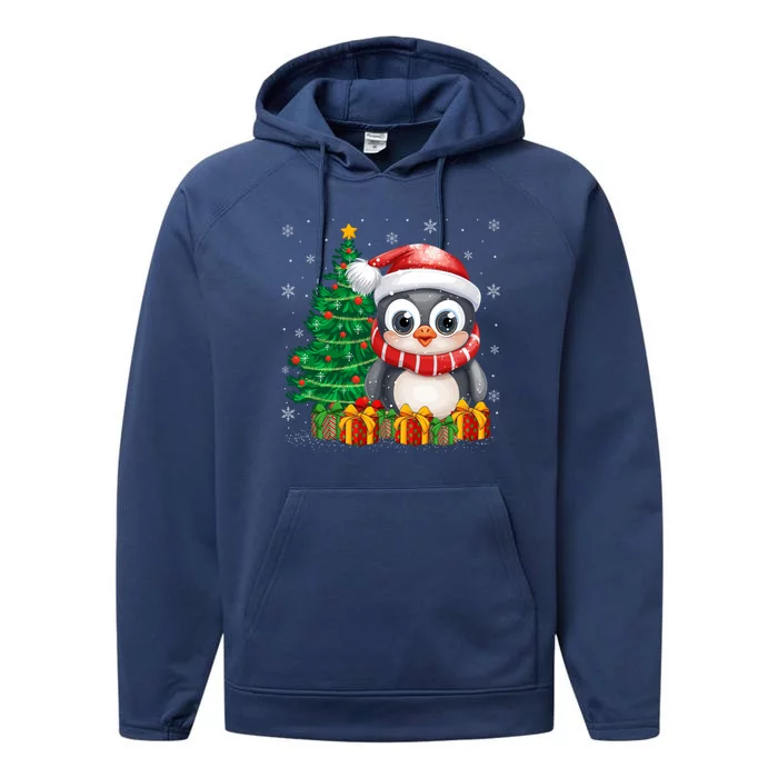 Penguin Xmas Tree Lighting Santa Penguin Christmas Gift Performance Fleece Hoodie