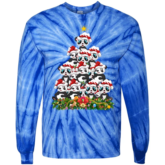 Panda Xmas Tree Lighting Santa Panda Christmas Gift Tie-Dye Long Sleeve Shirt