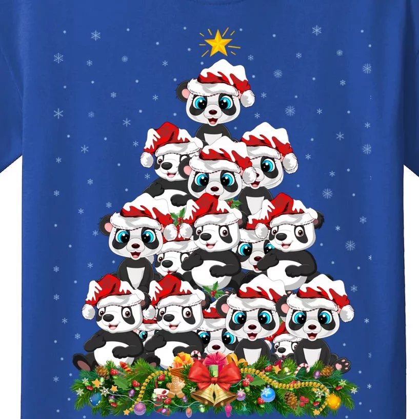 Panda Xmas Tree Lighting Santa Panda Christmas Gift Kids T-Shirt