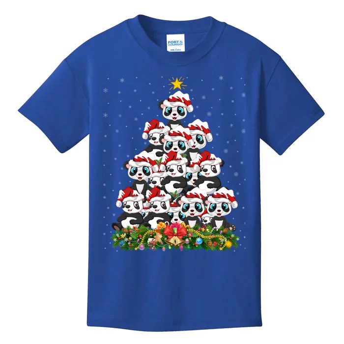 Panda Xmas Tree Lighting Santa Panda Christmas Gift Kids T-Shirt