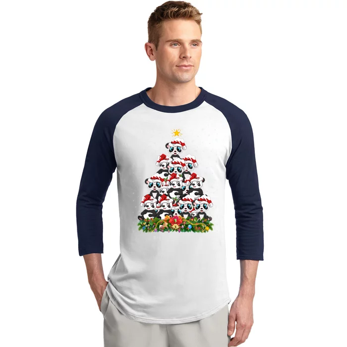 Panda Xmas Tree Lighting Santa Panda Christmas Gift Baseball Sleeve Shirt