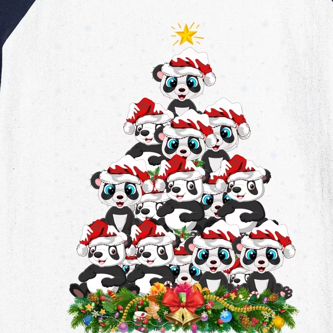 Panda Xmas Tree Lighting Santa Panda Christmas Gift Baseball Sleeve Shirt