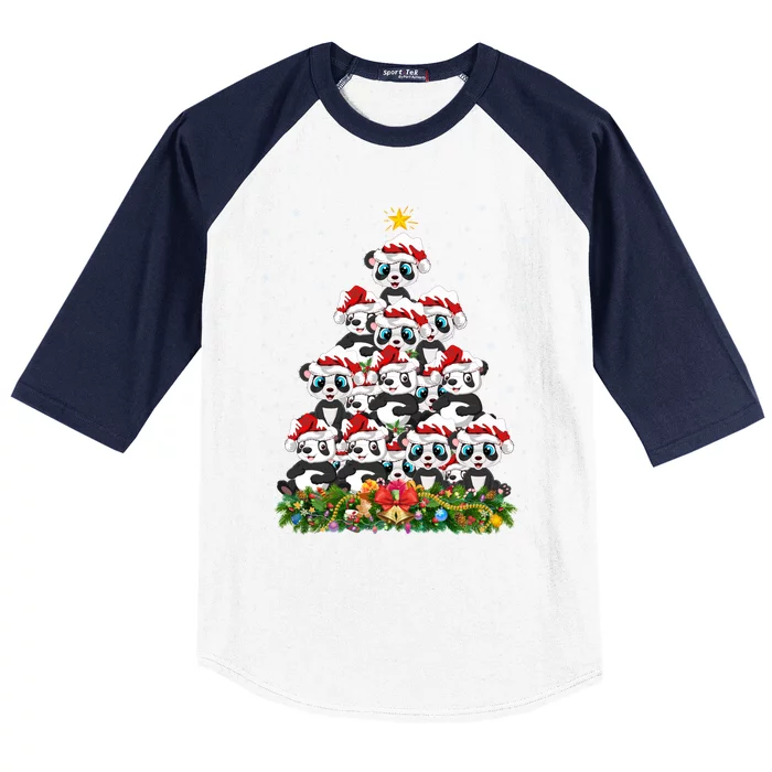 Panda Xmas Tree Lighting Santa Panda Christmas Gift Baseball Sleeve Shirt