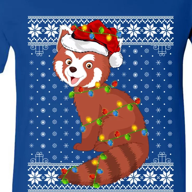 Panda Xmas Ugly Sweater Santa Lighting Red Panda Christmas Cute Gift V-Neck T-Shirt