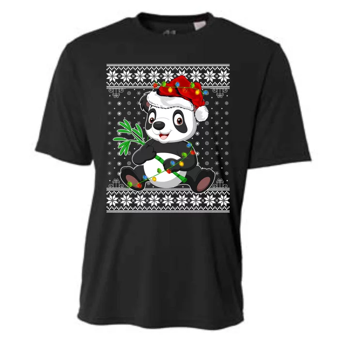 Panda Xmas Ugly Sweater Style Santa Lighting Panda Christmas Gift Cooling Performance Crew T-Shirt