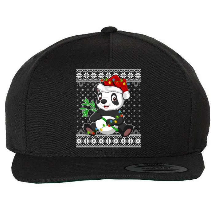 Panda Xmas Ugly Sweater Style Santa Lighting Panda Christmas Gift Wool Snapback Cap