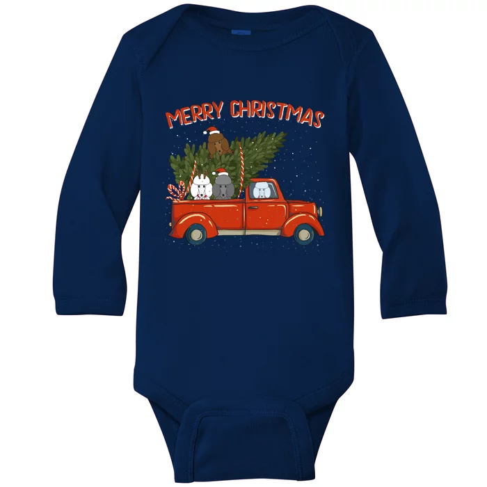 Poodle Xmas Vintage Red Pickup Retro Truck Gift Baby Long Sleeve Bodysuit