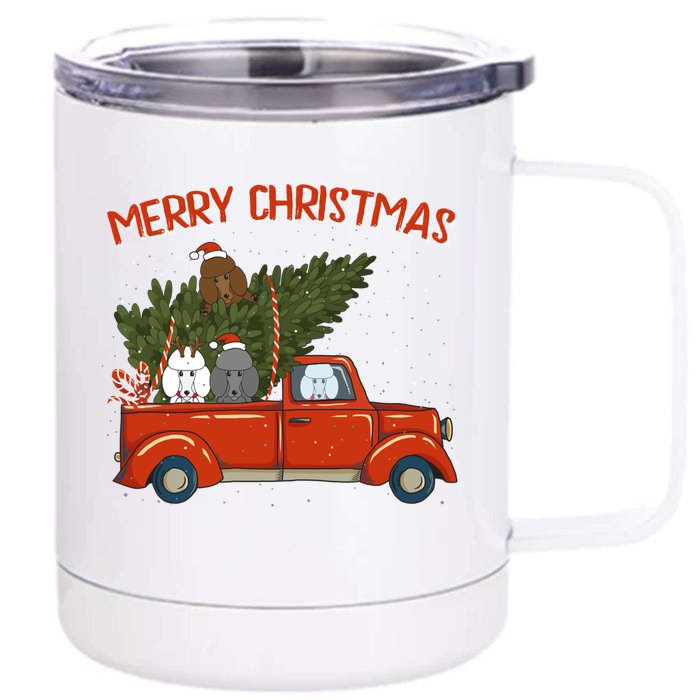 Poodle Xmas Vintage Red Pickup Retro Truck Gift Front & Back 12oz Stainless Steel Tumbler Cup