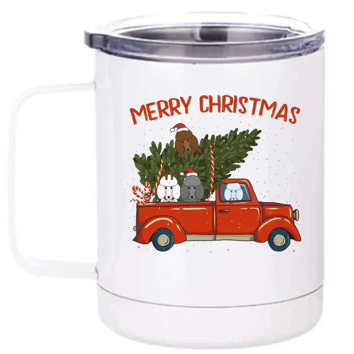 Poodle Xmas Vintage Red Pickup Retro Truck Gift Front & Back 12oz Stainless Steel Tumbler Cup