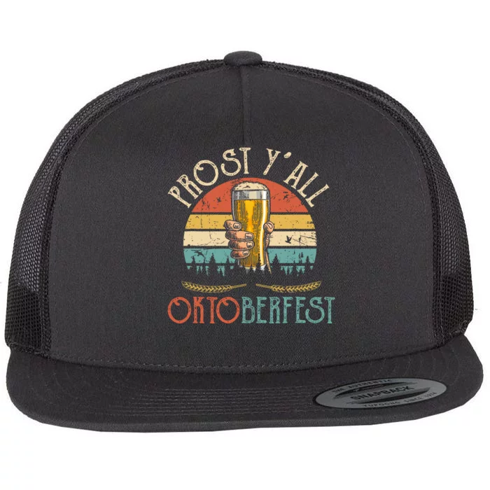 Prost Y All Oktoberfest Vintage Drinking Beer Team Flat Bill Trucker Hat