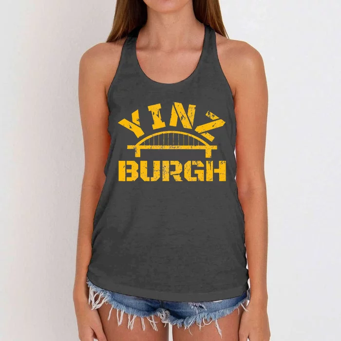 Pittsburgh Yinz Funny Bridge Pennsylvania 412 Steel City Women's Knotted Racerback Tank