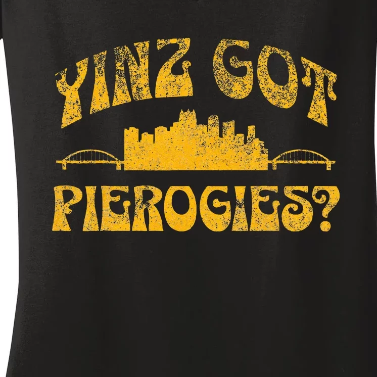 Pittsburgh Yinz Funny Yinzer Sl City 412 Pierogies Home Women's V-Neck T-Shirt