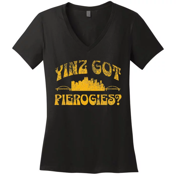 Pittsburgh Yinz Funny Yinzer Sl City 412 Pierogies Home Women's V-Neck T-Shirt