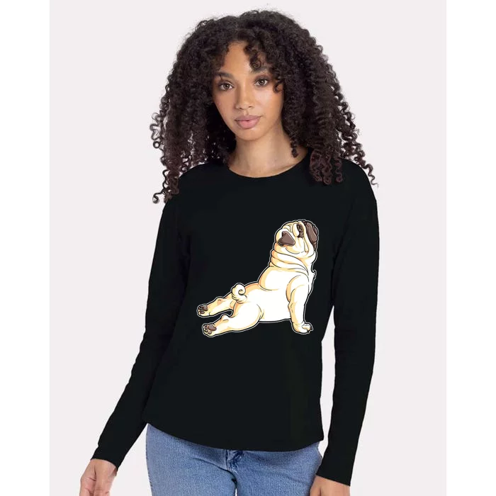 Pug Yoga Fitness Workout Gym Dog Lovers Puppy Athletic Pose Womens Cotton Relaxed Long Sleeve T-Shirt