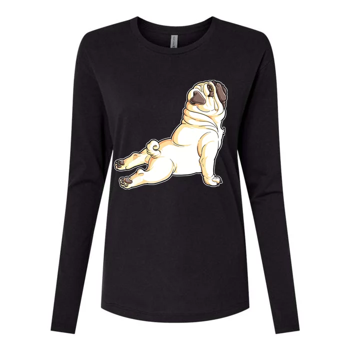 Pug Yoga Fitness Workout Gym Dog Lovers Puppy Athletic Pose Womens Cotton Relaxed Long Sleeve T-Shirt