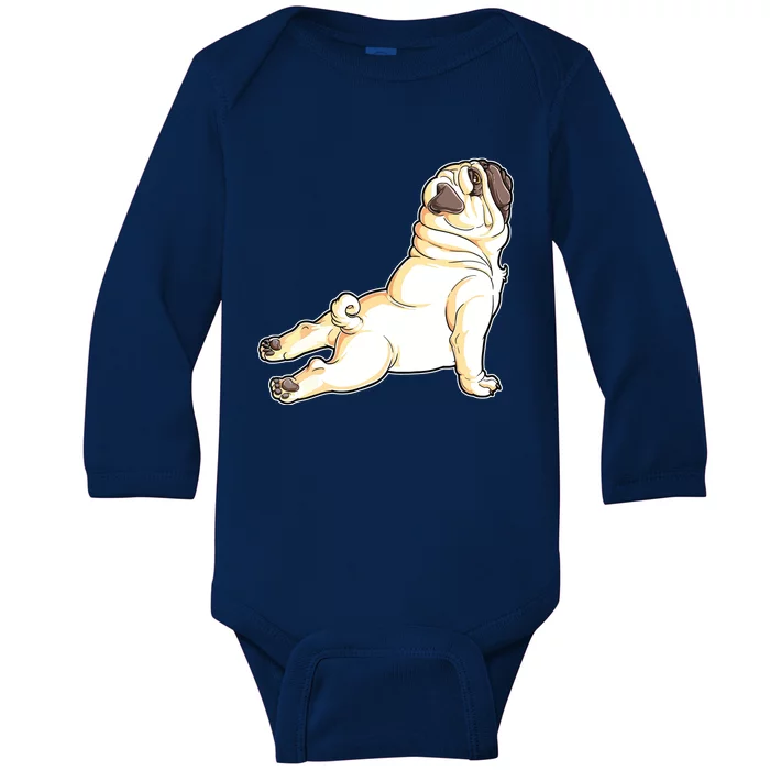 Pug Yoga Fitness Workout Gym Dog Lovers Puppy Athletic Pose Baby Long Sleeve Bodysuit