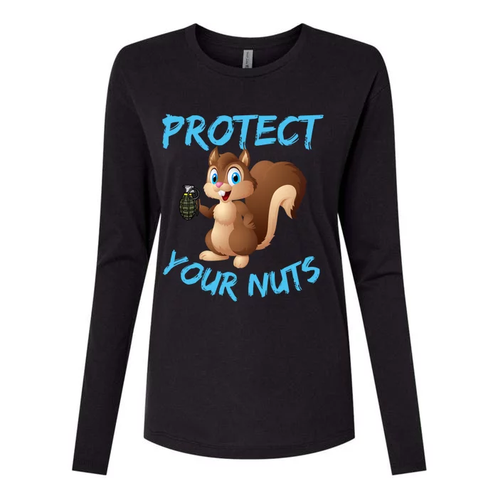 Protect Your Nuts Squirrel Inappropriate Adult Humor Meaningful Gift Womens Cotton Relaxed Long Sleeve T-Shirt