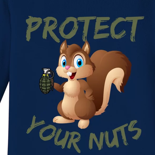 Protect Your Nuts Squirrel Inappropriate Adult Humor Gift Baby Long Sleeve Bodysuit