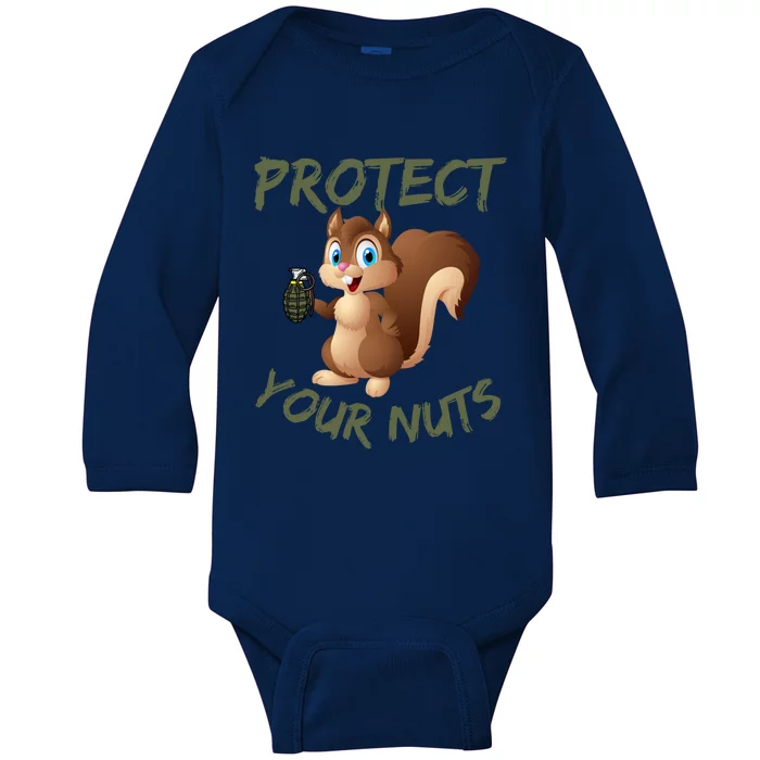 Protect Your Nuts Squirrel Inappropriate Adult Humor Gift Baby Long Sleeve Bodysuit